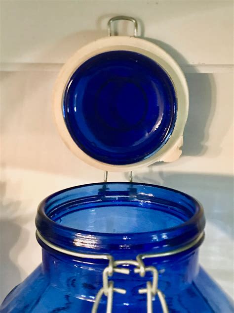 Vintage Cobalt Blue Glass Canister With Embossed Fruit Etsy