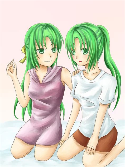 Anime Anime Girls Higurashi No Naku Koro Ni Twins Long Hair Green