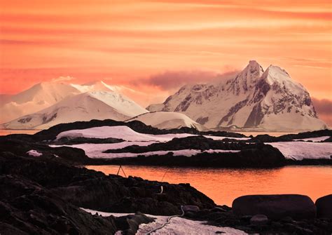 Sunset Over Antarctic Mountain Range Arctic Landscape Mountain