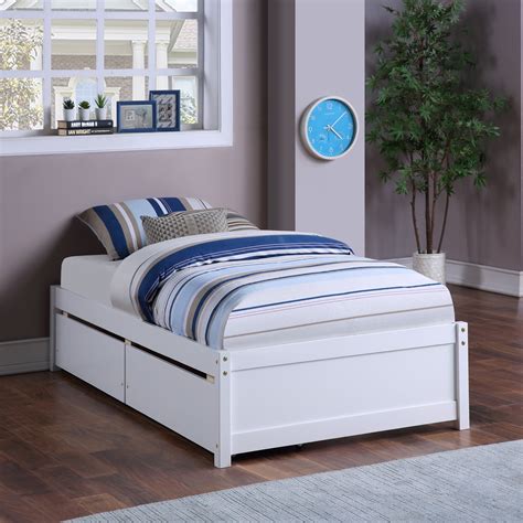 Wood Twin Platform Bed With 2 Storage Drawers For Kids Teens Boys