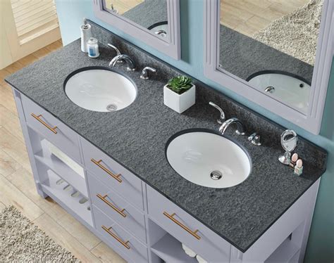 60 Double Sink Bathroom Vanity In Grey Finish With Polished Textured