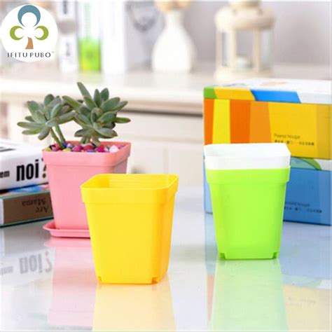 Buy cheap plant pots and containers online with delivery. 10pcs Colorful plastic flower pots square flower plate ...