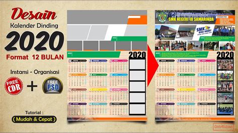 Template Desain Kalender Dinding 2020 Format 12 Bulan Free Cdr Dan Free Psd