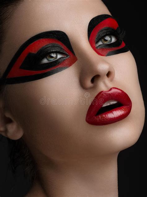 Red Lips Black Makeup On The Eyes Of The Mask Women Beauty Stock Photo Image Of Fine Glamour