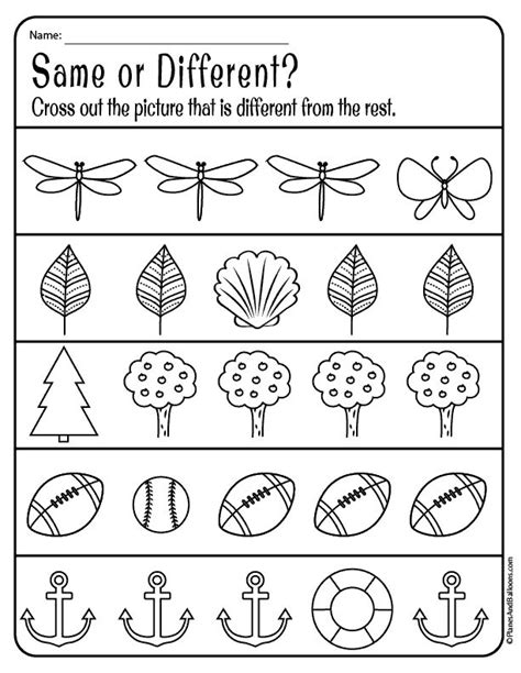 Same And Different Worksheets