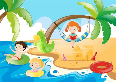 Three Kids Having Fun Beach Stock Illustrations 4 Three Kids Having