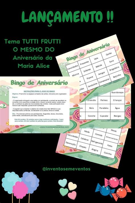 Bingo De Aniversário Tema Tutti Frutti Candy Collors Com 30
