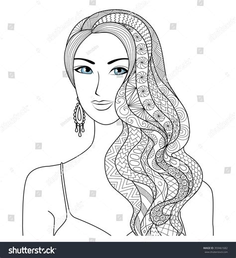 stock vektor „drawing sexy woman zentangle hair style“ bez autorských poplatků 359461682