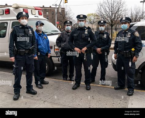 New York Ny April 17 2020 Police Officers From 110th Precinct