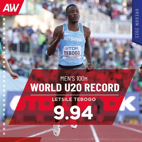 aw on twitter world u20 champion letsile tebogo breaks the world u20 100m world record by