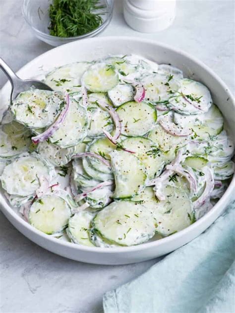 5 Minute Creamy Cucumber Salad Recipe Feelgoodfoodie