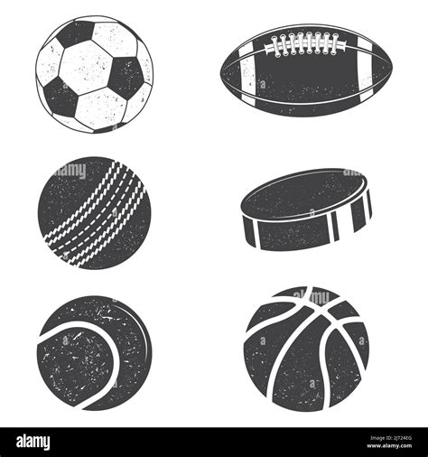 Collection Of Black And White Sports Balls In Retro Style Vector