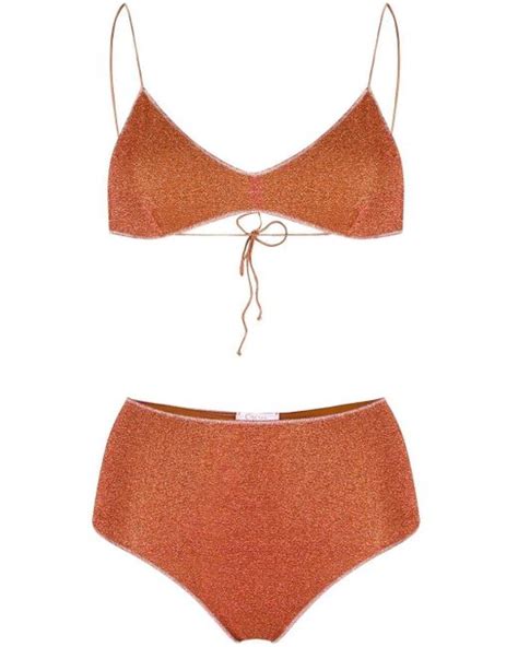 Oséree Lumiére Metallic High waist Bikini Set in Orange Lyst
