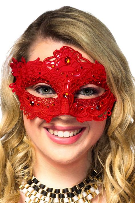 Lace And Glitter Red Masquerade Mask Womens Red Masquerade Mask