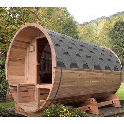 Aleko Products Outdoor Rustic Cedar Barrel Sauna With Panoramic View