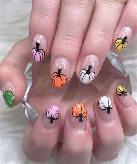 40 Cute Halloween Nail Designs Colorful Pumpkin French Tip Nails I