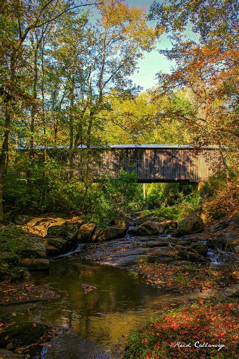 Downstream Autumn Elder Mill Covered Bridge Art Photograph By Reid