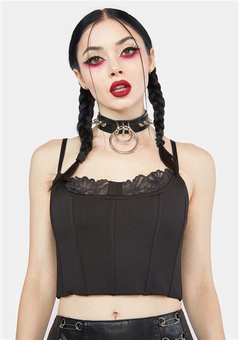 Kiki Riki Lace Trim Hook And Eye Bustier Top Black Dolls Kill
