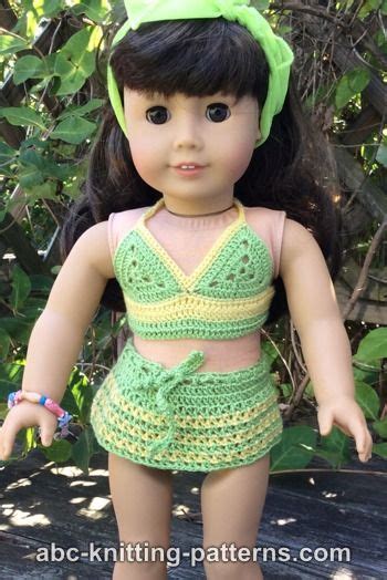 crochet patterns galore american girl doll two piece swim suit bikini top and skirt bottom