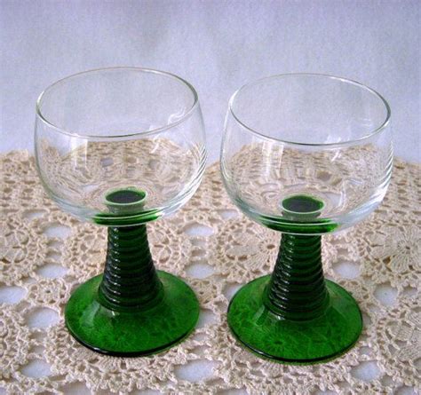 Vintage Luminarc France Green Stem Wine Glasses Vintage 1970 S Barware Green Coil Stem Wine