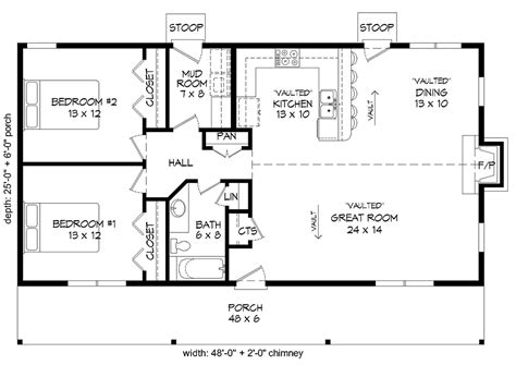 House Plan 51658 Ranch Style With 1200 Sq Ft 2 Bed 1 Bath