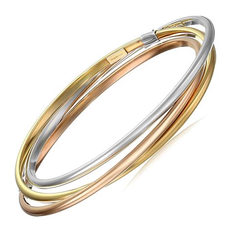 Set Of Three Interlocking Bangle Bracelets In 14k Three Tone Gold