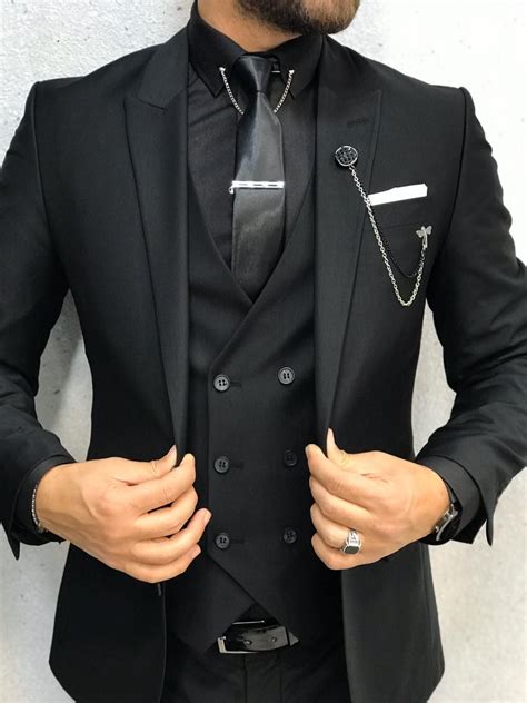 Kenzie Black Slim Fit Wool Suit Gent With Mens Fashion Suits Designer Suits For Men Black