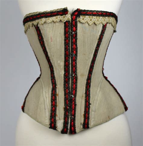Wonderful Mid 19th Century White Corset With Red Ribbon And Black