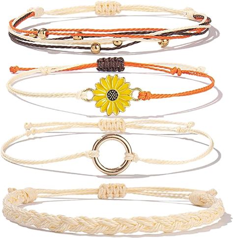 Fancy Shiny Sunflower String Bracelet Handmade Braided Rope Charms Boho Surfer