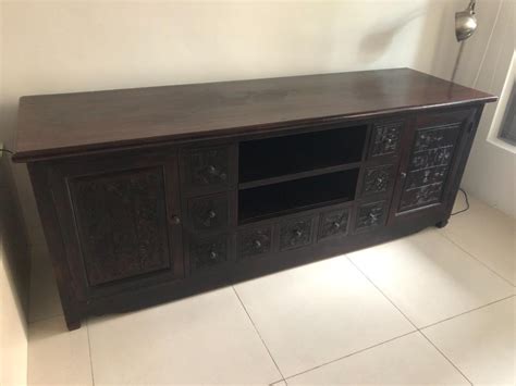Hand Carved Indonesian Sideboard Stained Teak Wood Furniture And Home