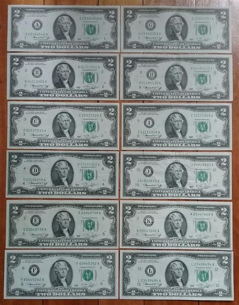 1976 2 Two Dollar Bill Complete Bicentennial Frn All 12 Note District