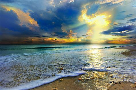 Seascape Sunset Gold Blue Sunset Photograph By Eszra Tanner Pixels