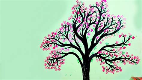 Pink Flower Tree Painting On The Wall Armgr Youtube