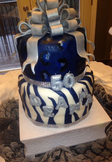 50th Birthday Royal Blue White And Silver Zebra Cake White Birthday
