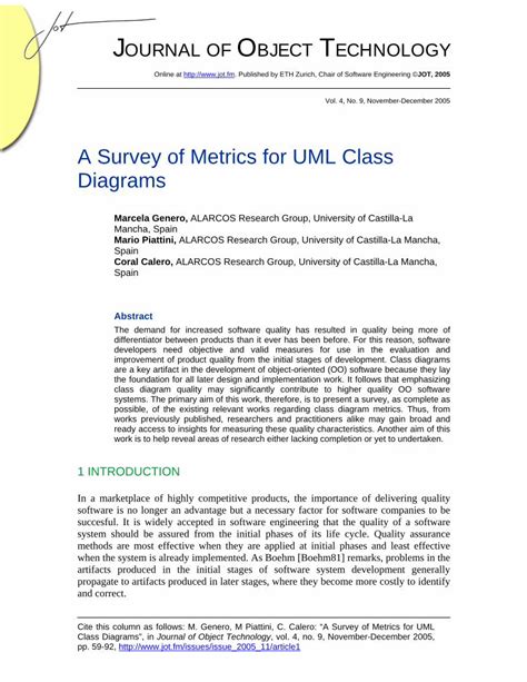 Pdf A Survey Of Metrics For Uml Class Diagrams Dokumentips
