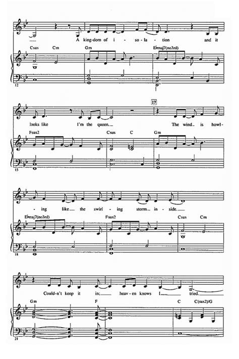 The piano sheet music for the beginners also consists of letters as well as colors if it is for kids. Frozen LET IT GO Piano Sheet music - Guitar chords - Walt ...