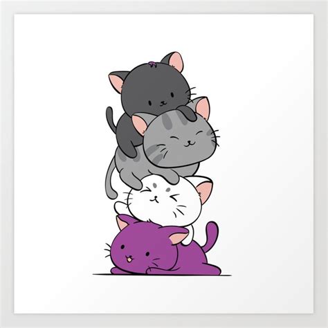 Asexual Pride Cats Anime Ace Pride Cute Kitten Stack Art Print By Irenekohstudio Society6