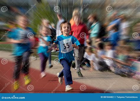 Preschool Children Run On The Marathon Road Stock Photo Image Of Road
