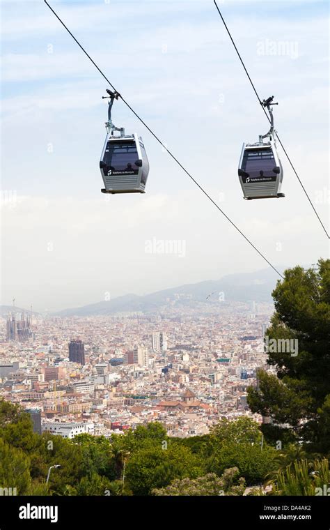 The Montjuic Cable Car With Barcelona Panorama Stock Photo Alamy