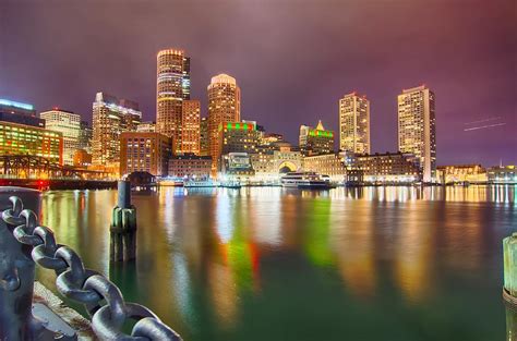 Boston Harbor At Night Photograph By Alex Grichenko