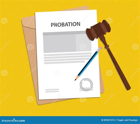 Probation Text on Stamped Paperwork Illustration with Judge Hammer and