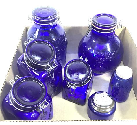 Lot 7 Cobalt Blue Glass Jars