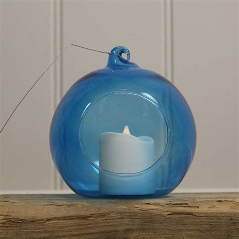 Glass Bauble Hanging Tealight Holder Blue By Garden