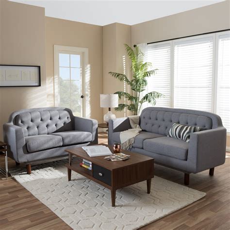 Baxton Studio Delphinia Mid Century Modern Grey Tufted Living Room Sofa