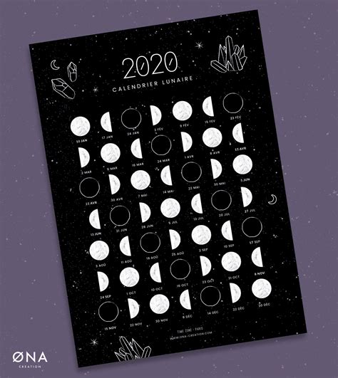 Calendrier Lunaire 2021 Phases De Lune Carte Moon Calendar Etsy
