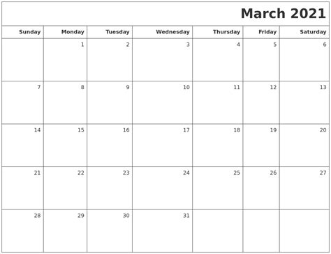 Simple, convenient, enjoy our printable calendars. March 2021 Printable Blank Calendar