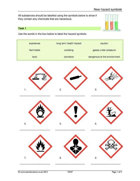 12 Hazard Symbols In Science Worksheet Science Worksheets Hazard