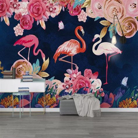 Wallpapers Youman Custom Wallpaper 3d Stereoscopic Embossed Flamingo