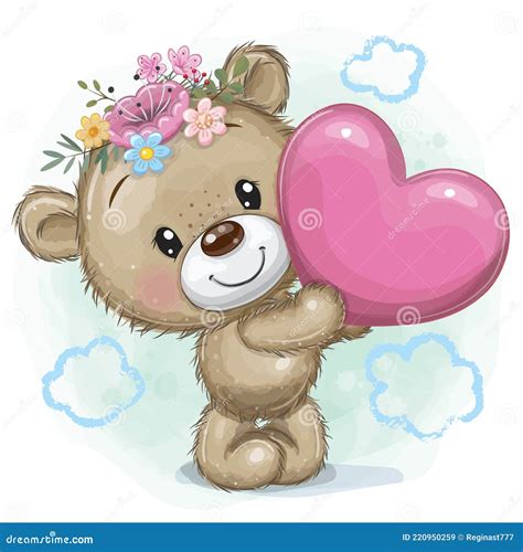 Teddy Bear With Heart On A Blue Background Stock Vector Illustration