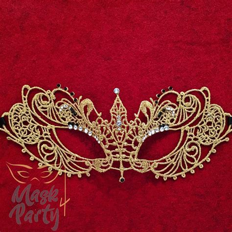 Masquerade Lace With Crystal Gold Lace Mask Masquerade